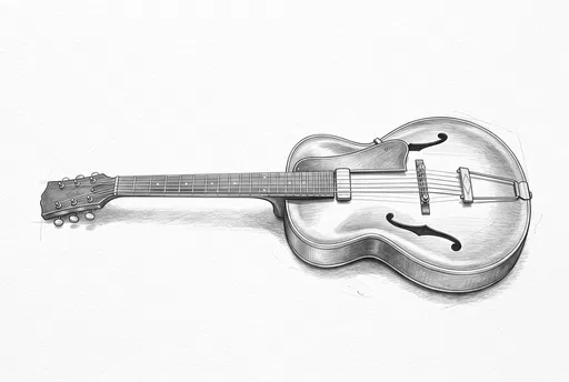Graphite Pencil Sketch of Archtop Guitar