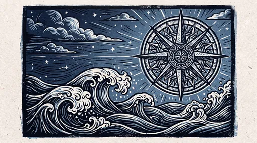 Nautical Compass Rose Linocut Block Print