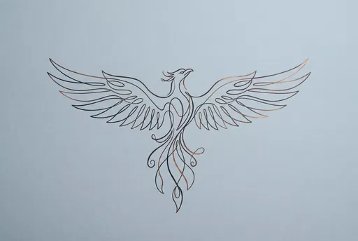 Minimalist Copper and Charcoal Phoenix Line Art