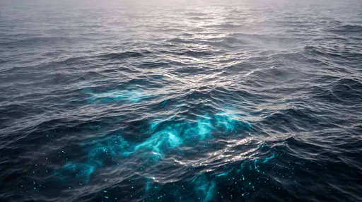 Misty Ocean Ripples With Bioluminescent Glow