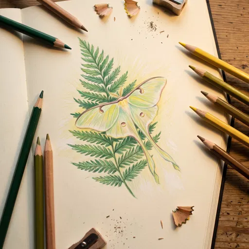 Colored Pencil Drawing of Luna Moth