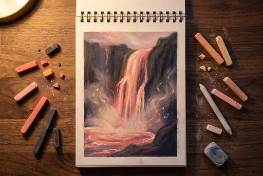 Pastel Magma Waterfall Drawing Flat Lay