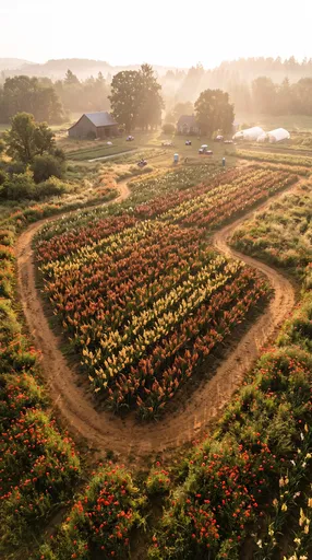 Misty Morning Over Flower Farm