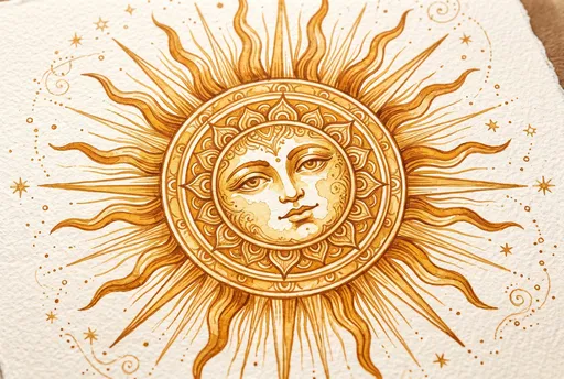 Golden Watercolor Celestial Sun Illustration