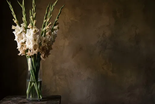 Cream Gladiolus Bouquet in Glass Vase