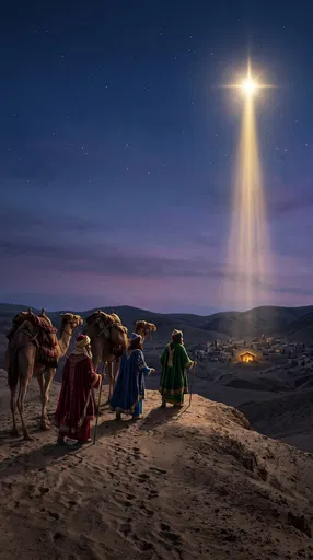 Three Wise Men Following Christmas Star