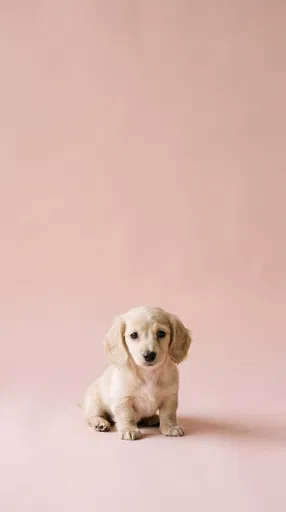 Cream Dachshund Puppy on Pink Background
