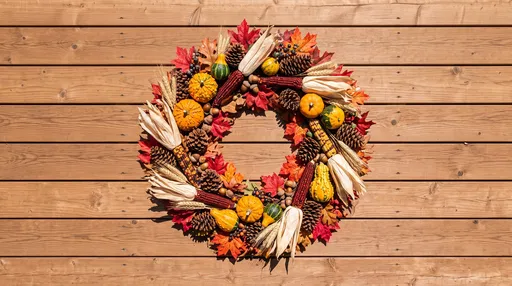 Autumn Harvest Wreath on Wooden Deck