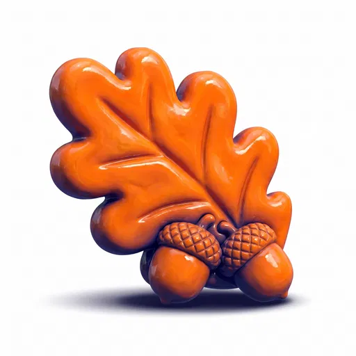Glossy 3D Orange Oak Leaf and Acorns