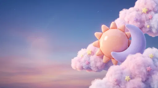 3D Pastel Sun and Moon in Clouds