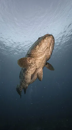 Low Angle View of Giant Grouper Underwater
