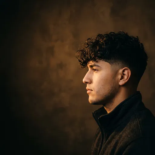 Side Profile of Man with Curly Fringe