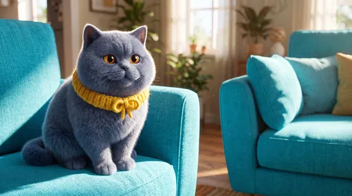 Stylized 3D British Shorthair Cat on Armchair