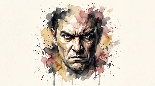 Watercolor Portrait of Scowling Man