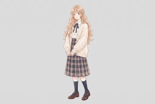Shojo Anime Student in Cardigan and Skirt
