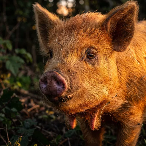Ginger Kunekune Piglet in Golden Sunlight