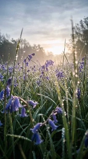 Dewy Bluebell Meadow at Dawn