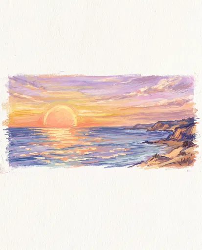 Oil Pastel Coastal Sunset Illustration