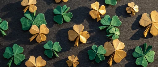 Green and Gold Origami Shamrocks