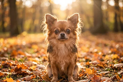Long-Haired Chihuahua in Autumn Park