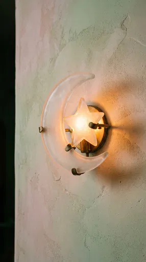 Frosted Glass Crescent Moon and Star Sconce