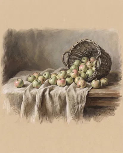 Pastel Still Life of Spilled Apples