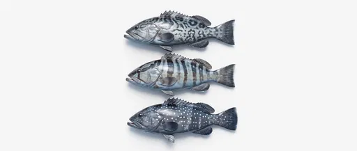 Three Patterned Grouper Fish on White Background