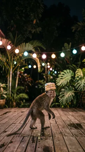 Monkey Balancing Cake Slice on Head