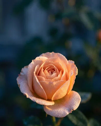 Peach Rose with Morning Dewdrops