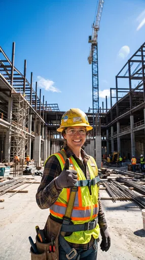 Smiling Female Construction Worker Giving Thumbs Up