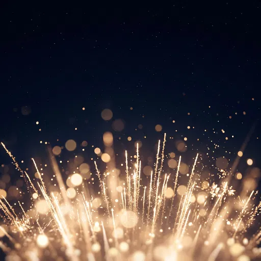 Golden Fireworks and Bokeh Night Sky