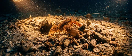Snapping Shrimp Outside Burrow at Night