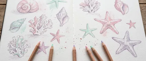 Pastel Seashell Sketches in Open Sketchbook