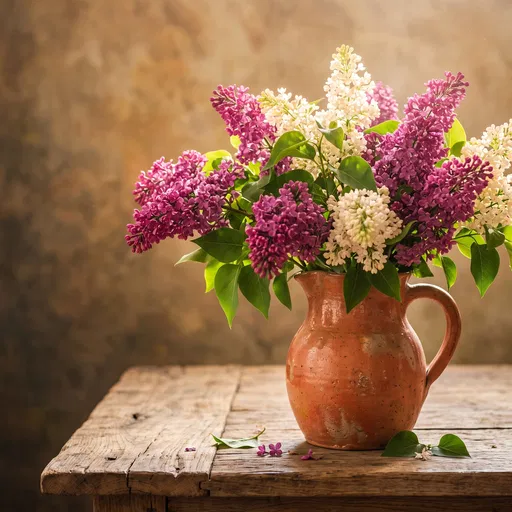 Lilac Bouquet in Terracotta Pitcher