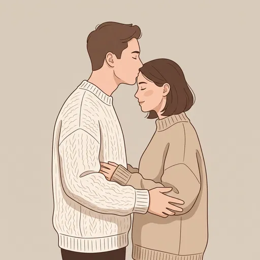 Illustration of Couple Sharing Forehead Kiss
