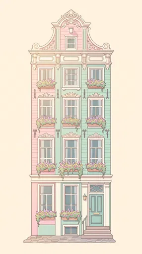 Pastel European Canal Townhouse Illustration