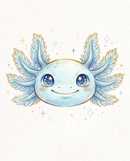 Cute Blue Axolotl Kawaii Illustration