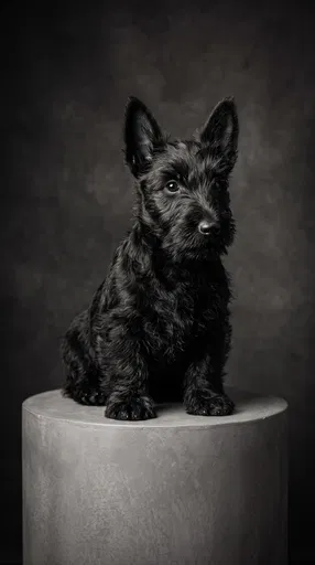 Monochrome Scottish Terrier Puppy Studio Portrait