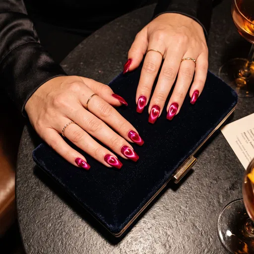 Hands With Ruby Heart Cat-Eye Nails