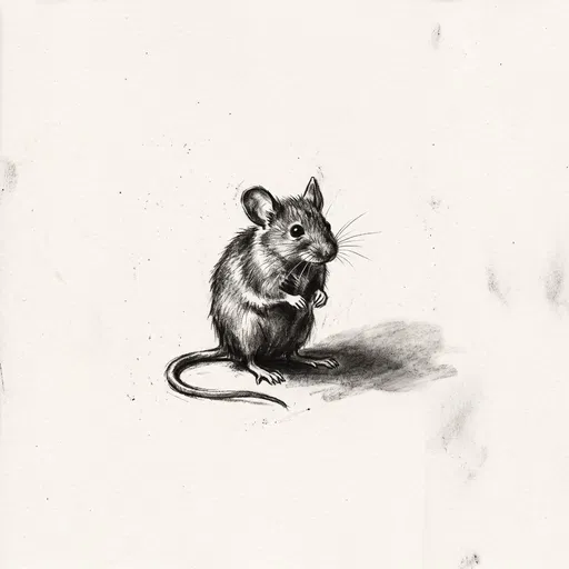 Charcoal Sketch of a Sitting Mouse