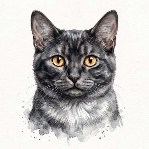 Watercolor Portrait of Black Smoke Cat