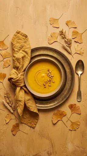 Golden Autumn Butternut Squash Soup Flat Lay