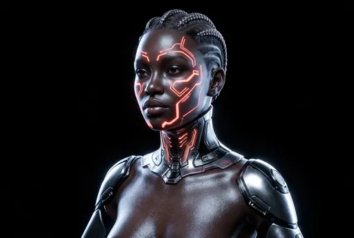Futuristic Woman With Glowing Cybernetic Face Paint
