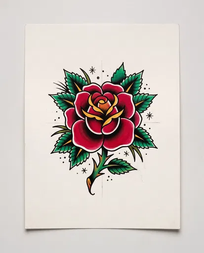 American Traditional Rose Tattoo Flash
