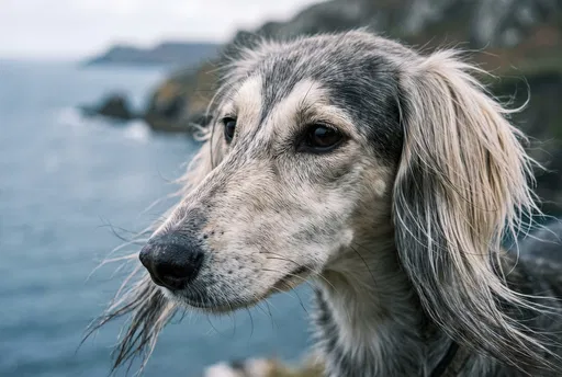 Close-Up Portrait of Silver Saluki by Coast