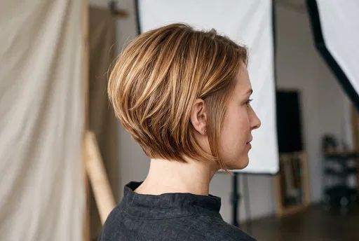 Side Profile of Caramel Blonde Stacked Bob