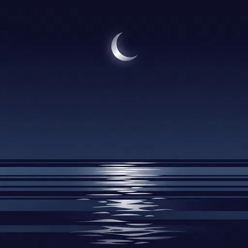 Minimalist Night Seascape With Crescent Moon