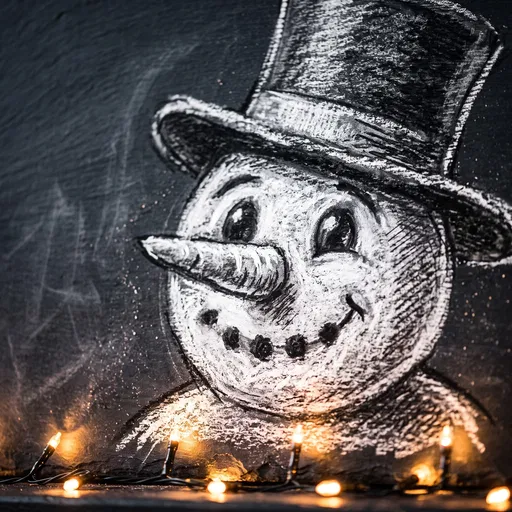 Chalk Snowman Drawing with Fairy Lights