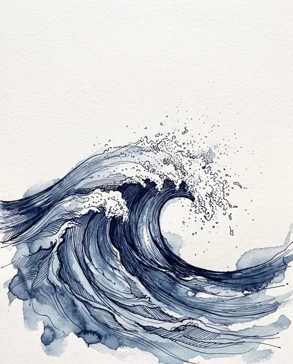 Indigo Ink Wash Cresting Wave Illustration
