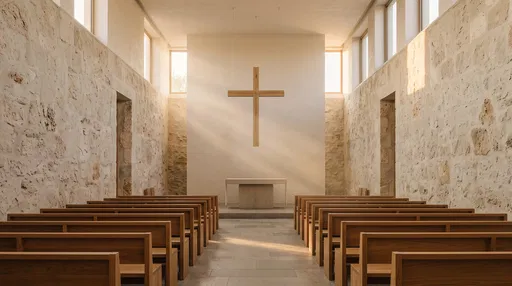 Minimalist Modern Chapel With Suspended Wooden Cross